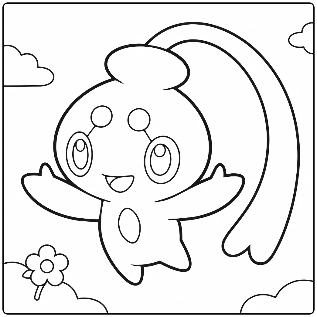 Phione Water Pokemon Kleurplaat: blije Phione springt vrolijk
