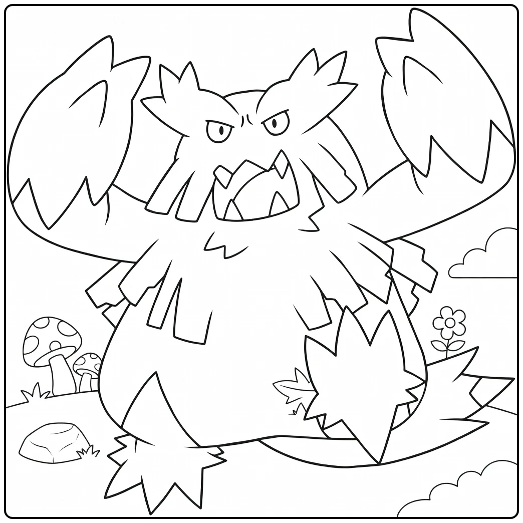 Pokemon Abomasnow kleurplaat met woeste blik en paddenstoelen