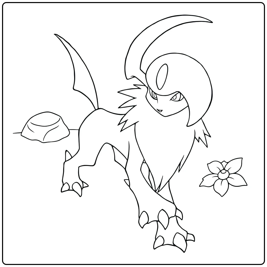 Pokemon Absol kleurplaat: stoere ramp-Pokémon in pose