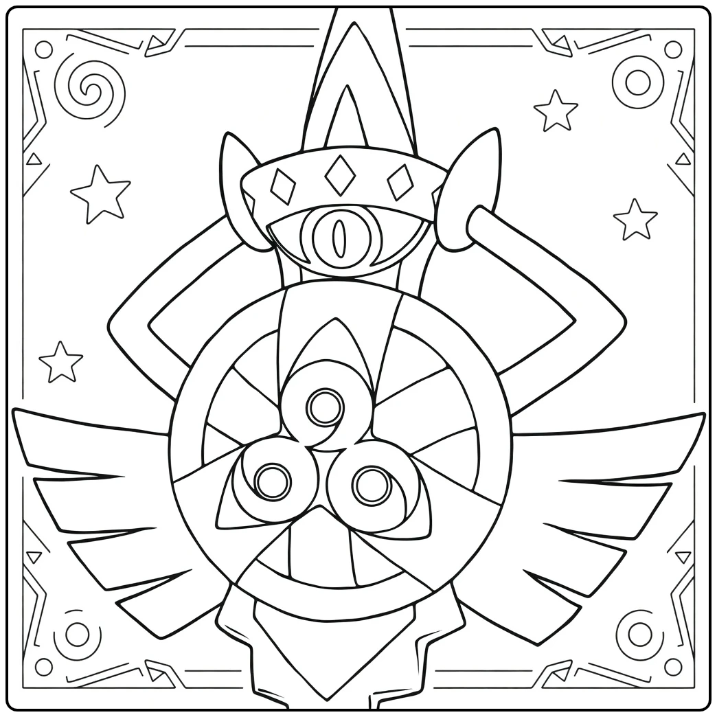 Pokemon Aegislash kleurplaat met mystiek schild en vleugels