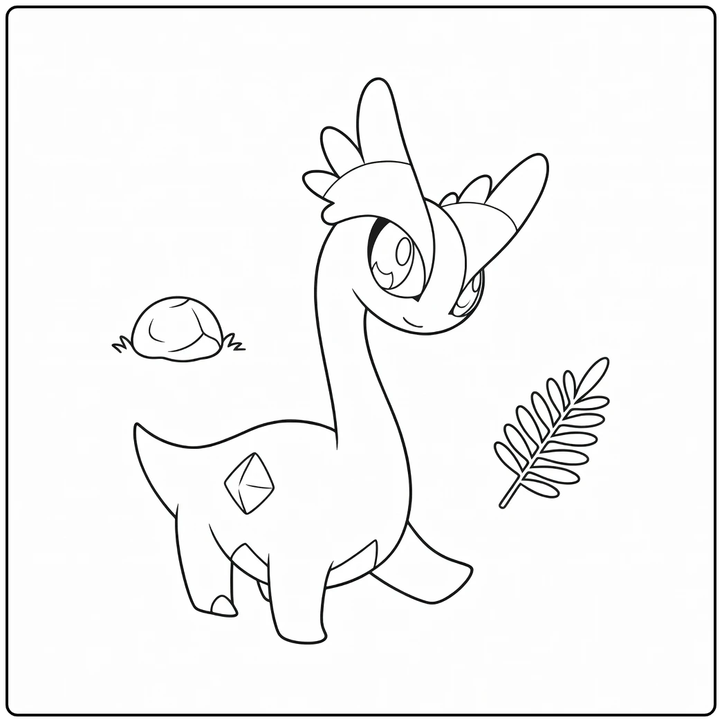 Pokemon Amaura kleurplaat met kristal en fossiel
