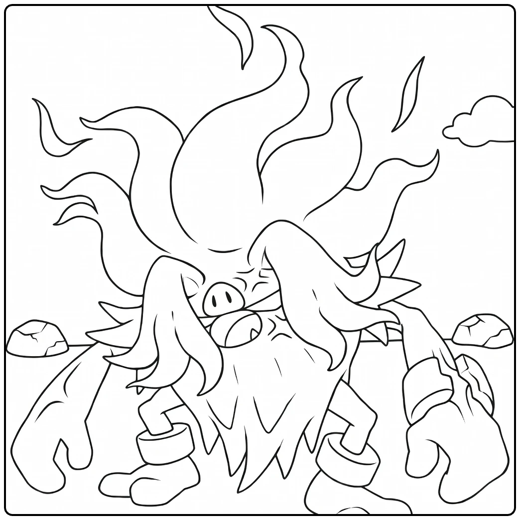 Pokemon Annihilape kleurplaat met vlammend haar