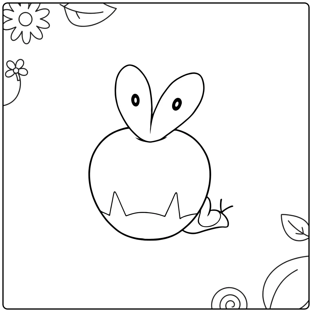 Pokemon Applin kleurplaat met slak en bloemen