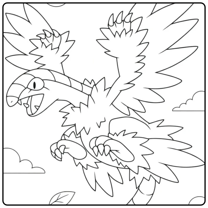 Pokemon Archeops kleurplaat: vliegende dinosaurus met vleugels