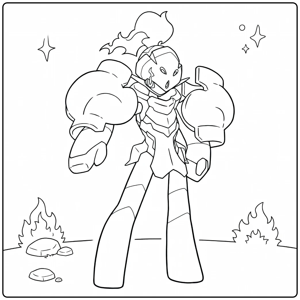 Pokemon Armarouge kleurplaat met vlammen en armor