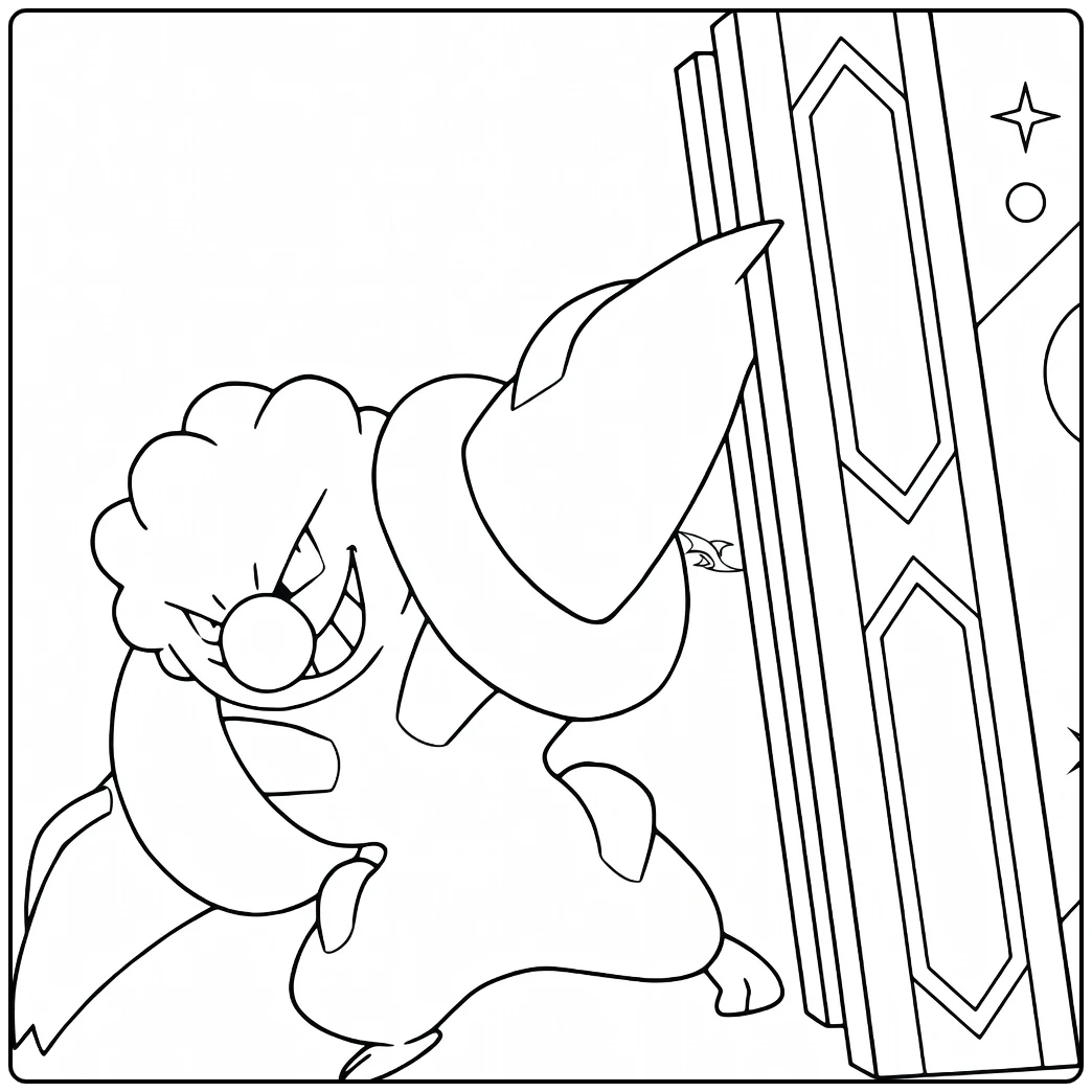 Pokemon Audino kleurplaat: figuur duwt ornate poort open
