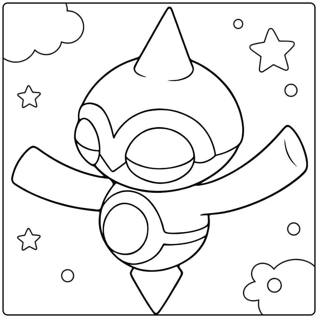 Pokemon Baltoy kleurplaat zwevend met sterren en wolken
