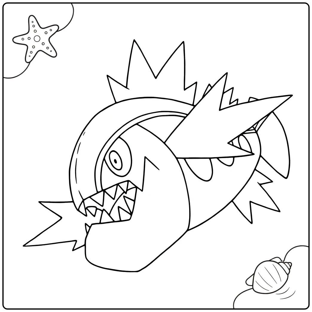 Pokemon Basculin kleurplaat met zeester en schelp