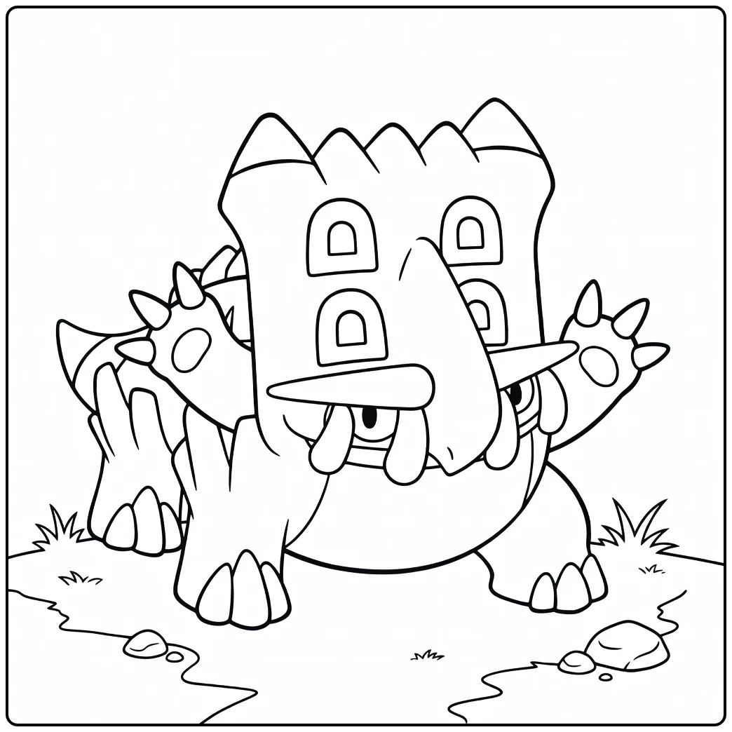 Pokemon Bastiodon kleurplaat | stoer schilddino