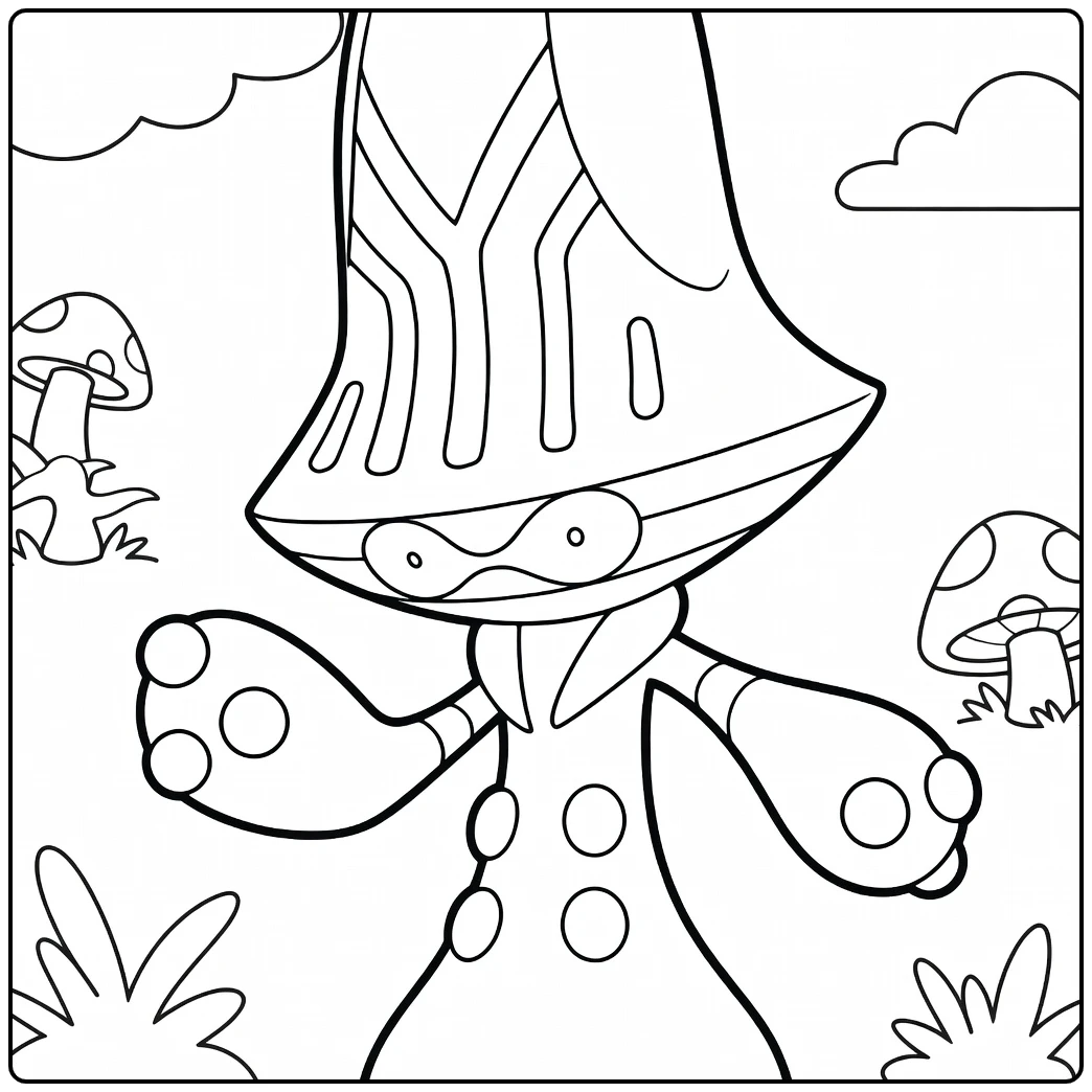 Pokemon Beheeyem kleurplaat met paddenstoelen en wolken