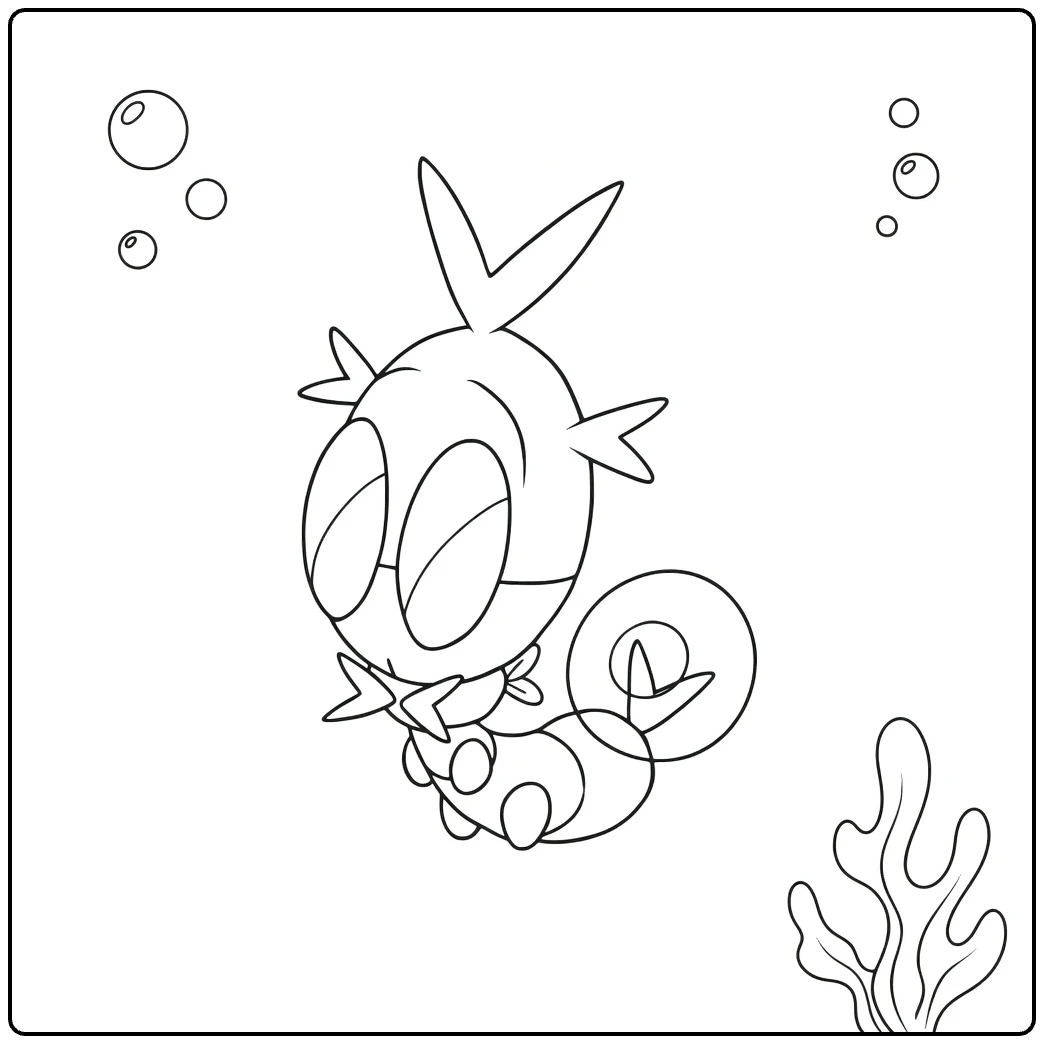 Pokemon Blipbug kleurplaat met bubbels en zeewier