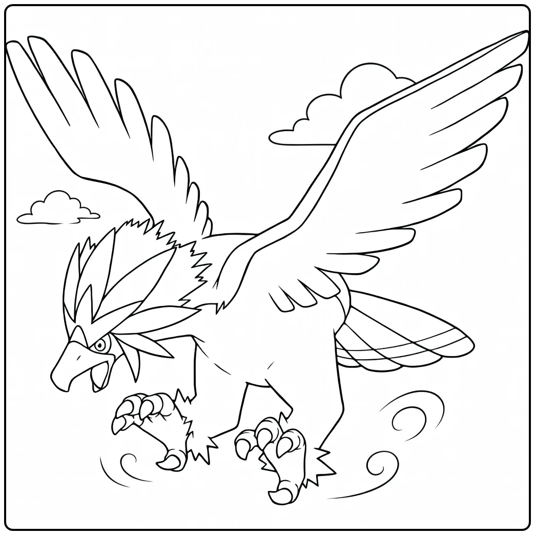 Pokemon Braviary kleurplaat vliegende adelaar met wolken