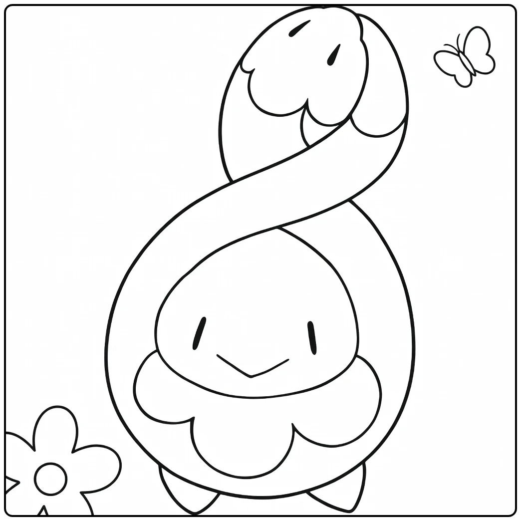 Pokemon Budew kleurplaat met vlinder en bloemen