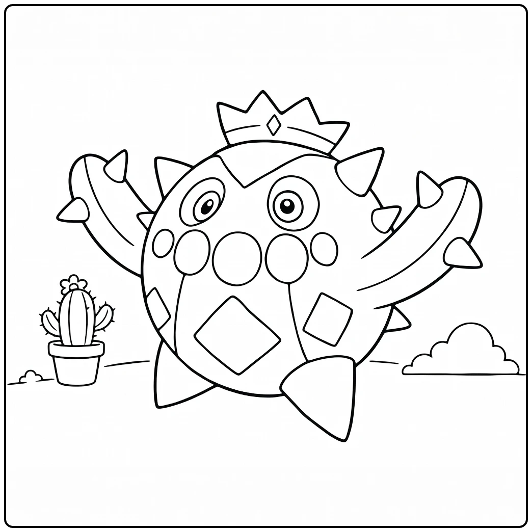 Pokemon Cacnea kleurplaat met kroon en cactus