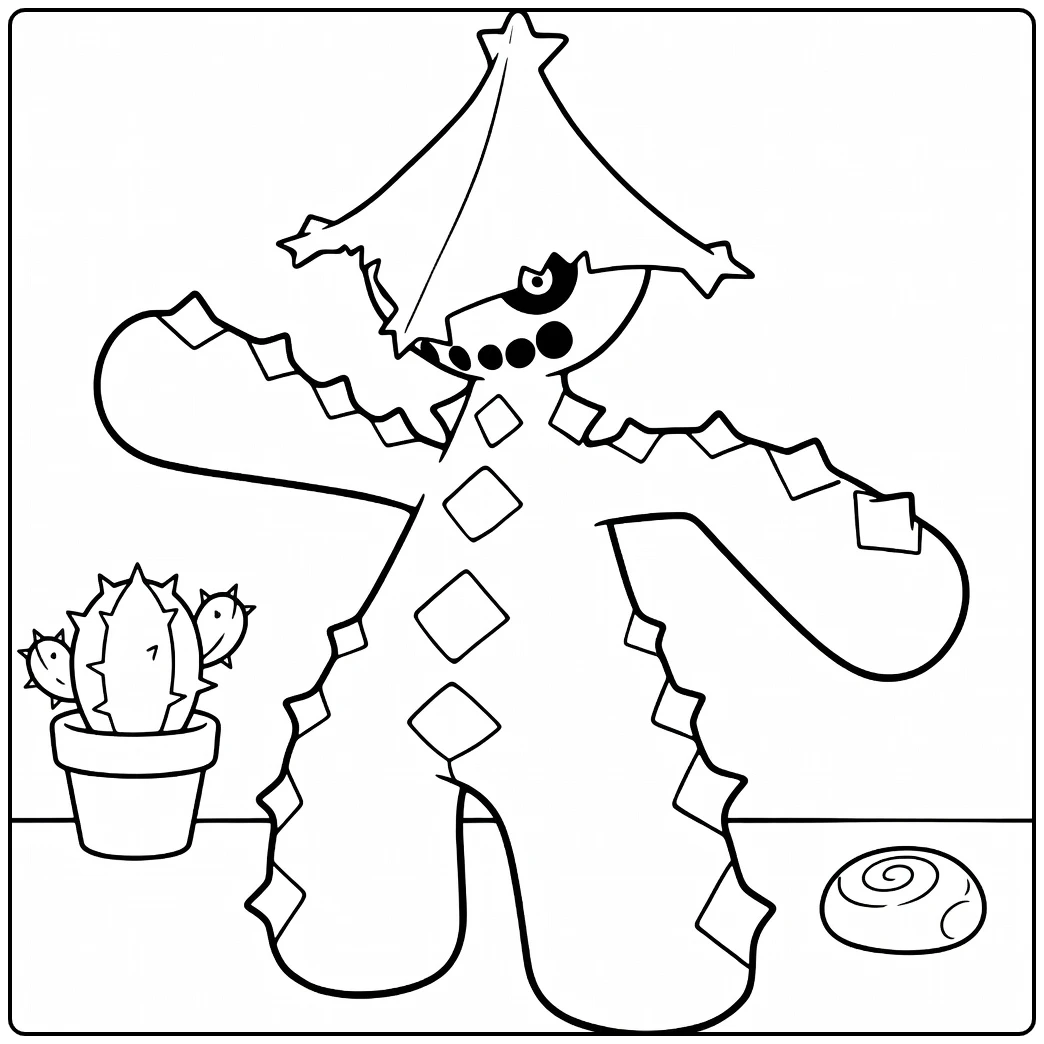Pokemon Cacturne kleurplaat met cactus en schelp