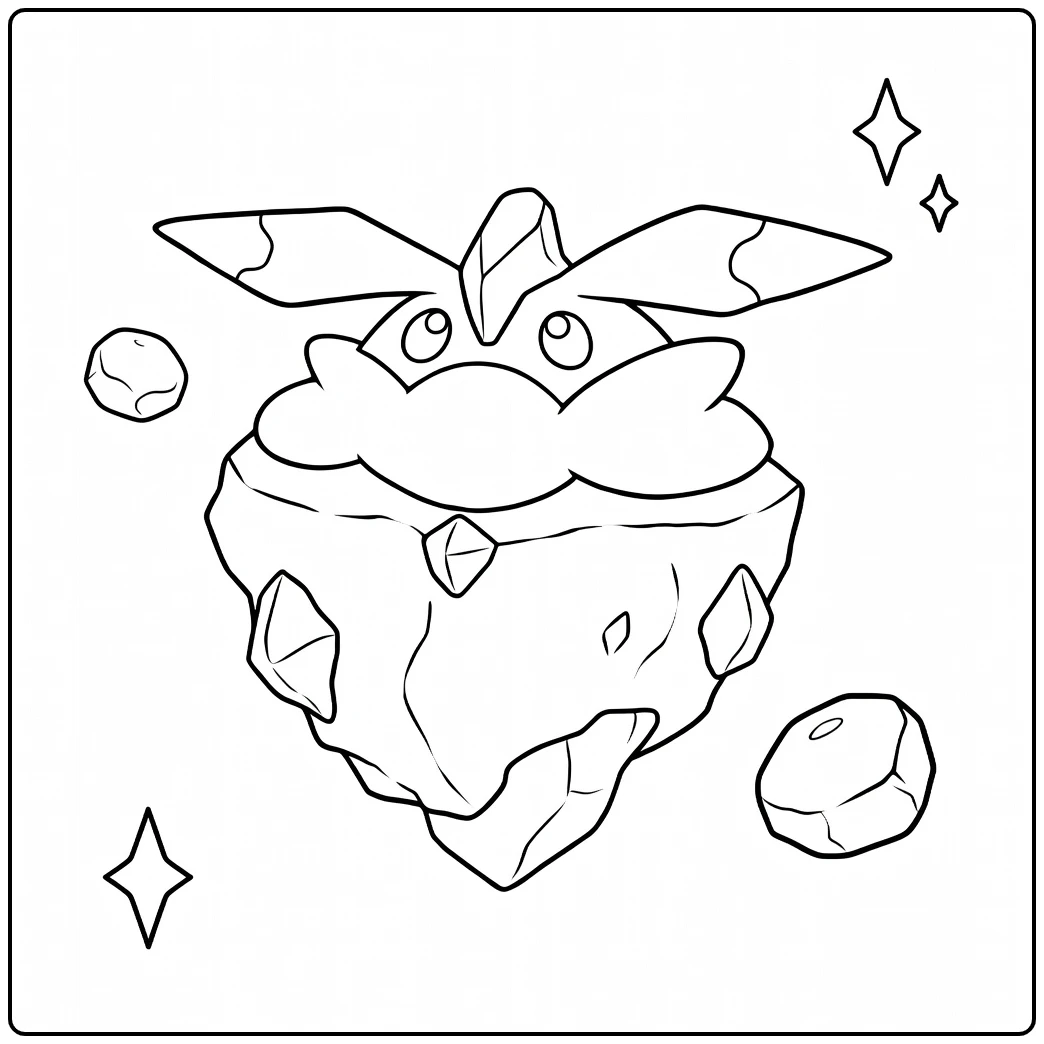 Pokemon Carbink kleurplaat met kristallen en sterren