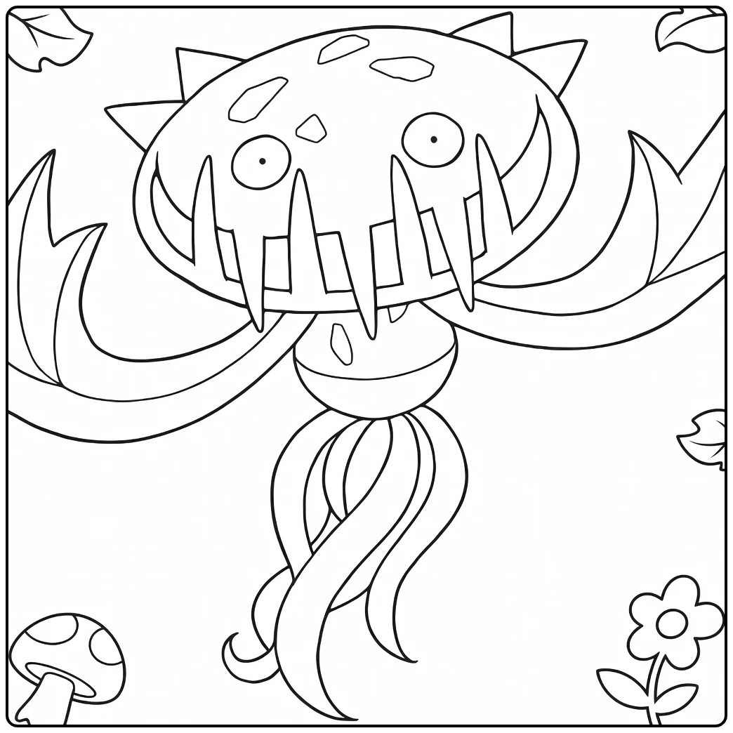 Pokemon Carnivine kleurplaat met tanden en tentakels