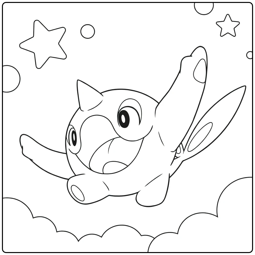 Pokemon Cetoddle kleurplaat vliegend met sterren