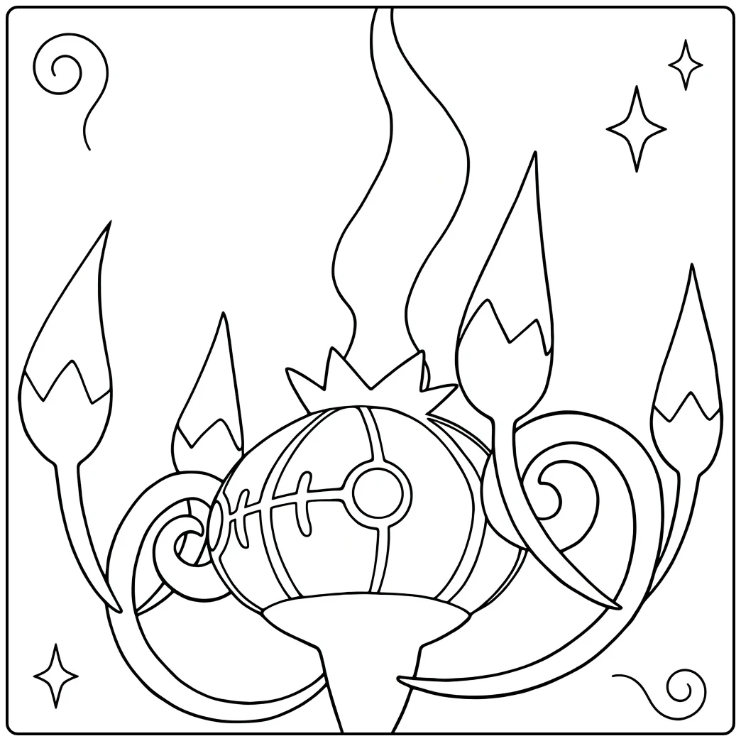 Pokemon Chandelure kleurplaat - griezelige lijntekening