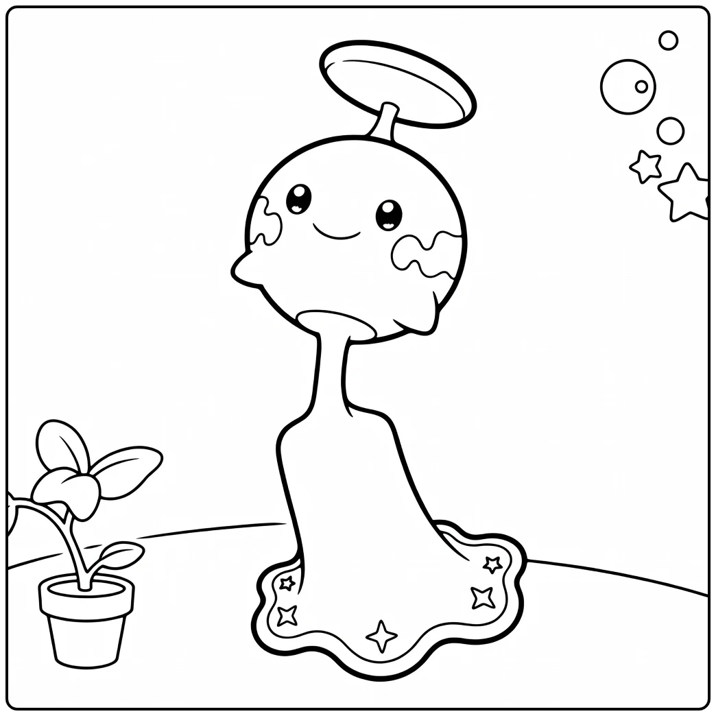 Pokemon Chimecho kleurplaat met plantje, bellen en sterren