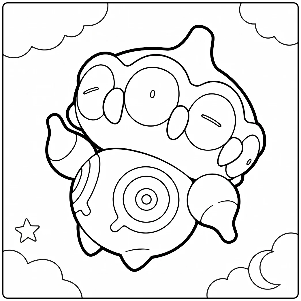 Pokemon Claydol kleurplaat zwevend in wolken