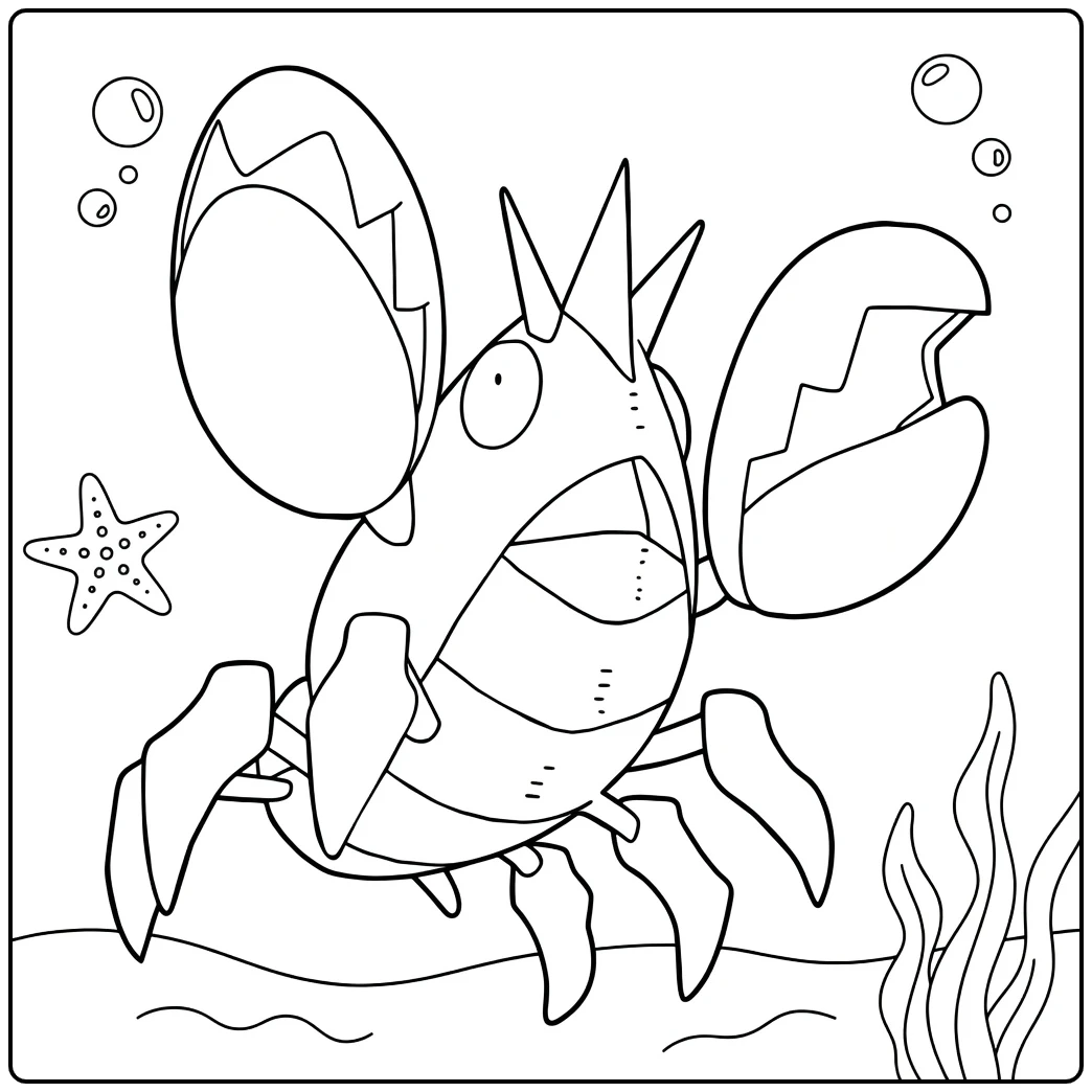 Pokemon Corphish kleurplaat met klauwen en bubbels