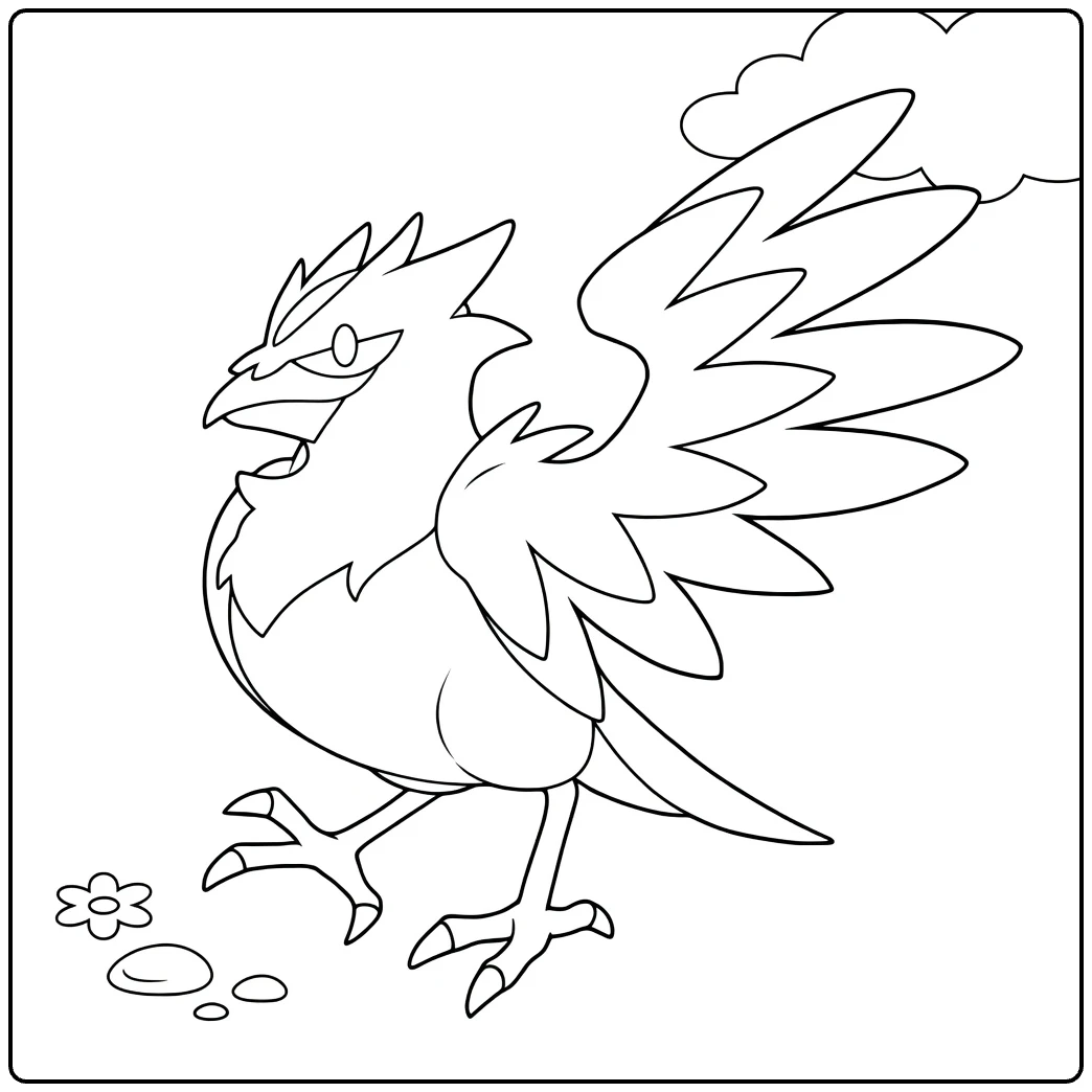 Pokemon Corvisquire kleurplaat met wolken en poeltjes