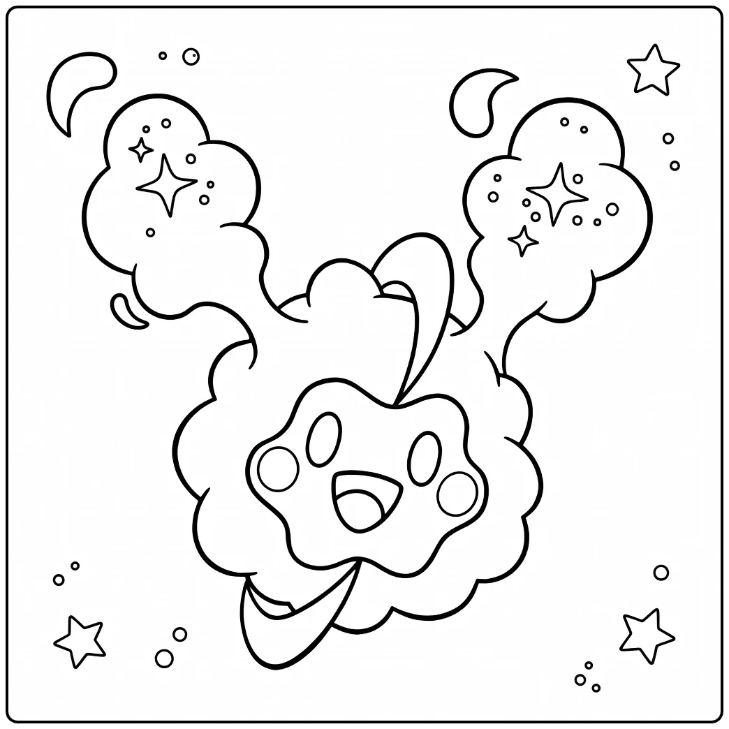 Pokemon Cosmog kleurplaat met sterren en manen