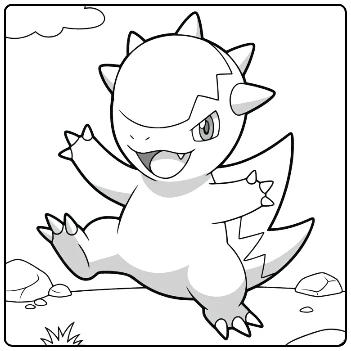 Pokemon Cranidos kleurplaat springend met stekels