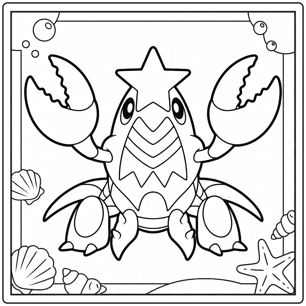 Pokemon Crawdaunt kleurplaat met bubbels en schelpen