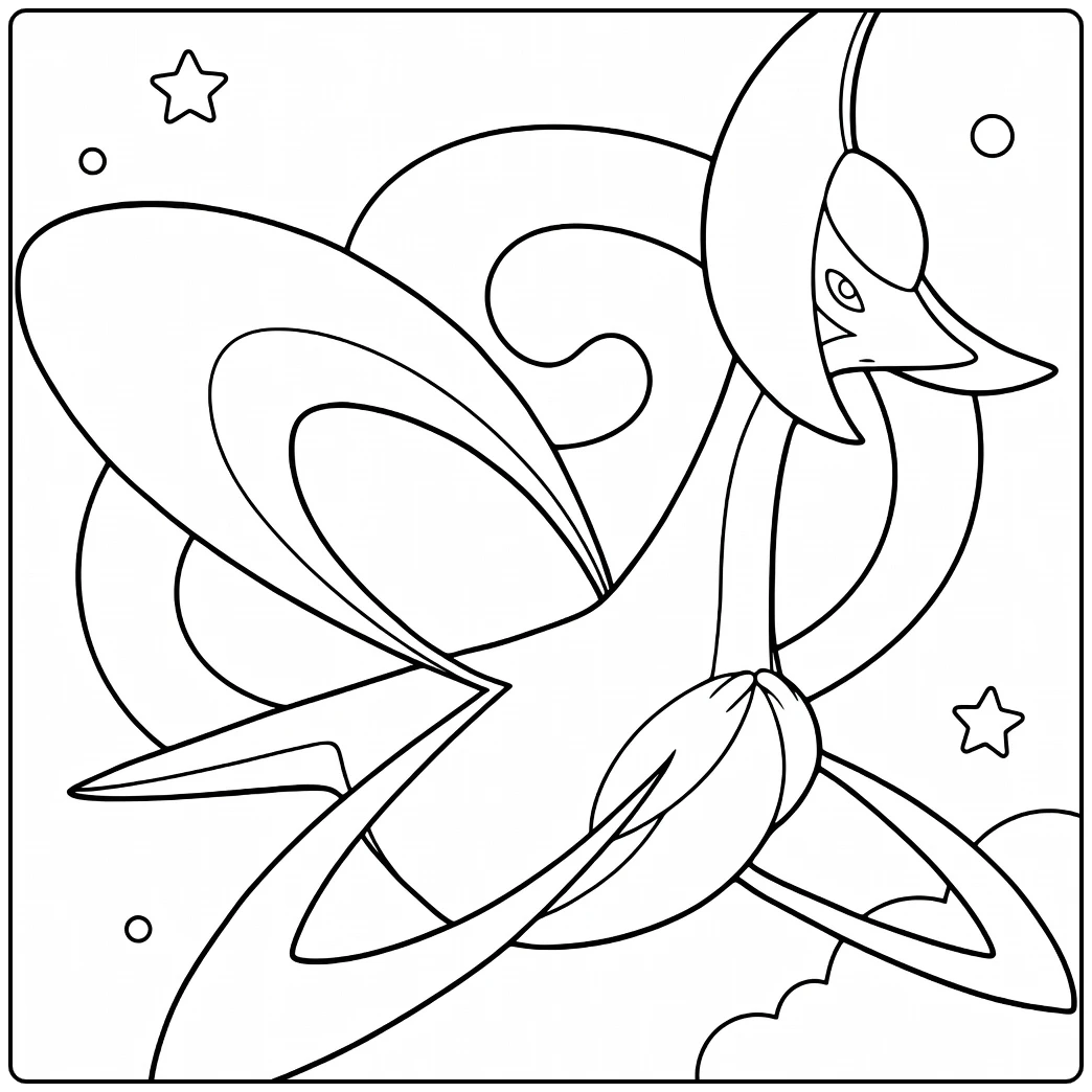 Pokemon Cresselia kleurplaat met maan en sterren