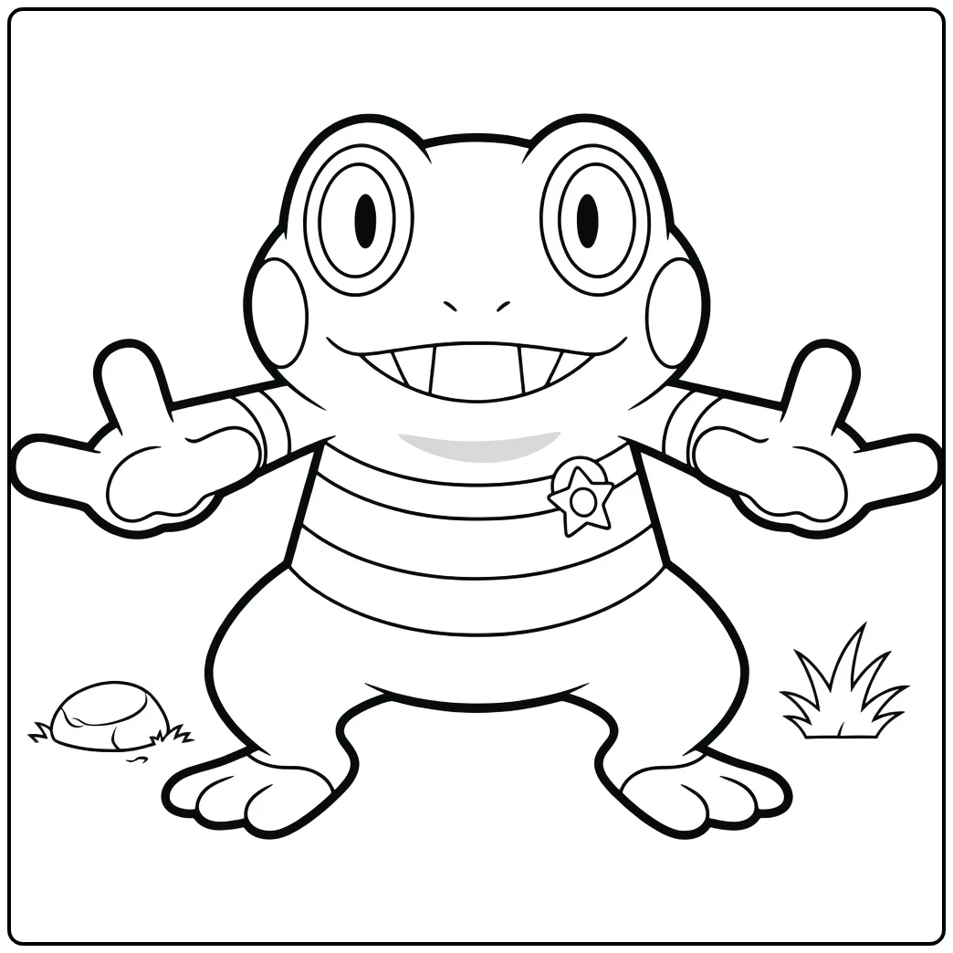 Pokemon Croagunk kleurplaat: blije kikker met armen wijd open