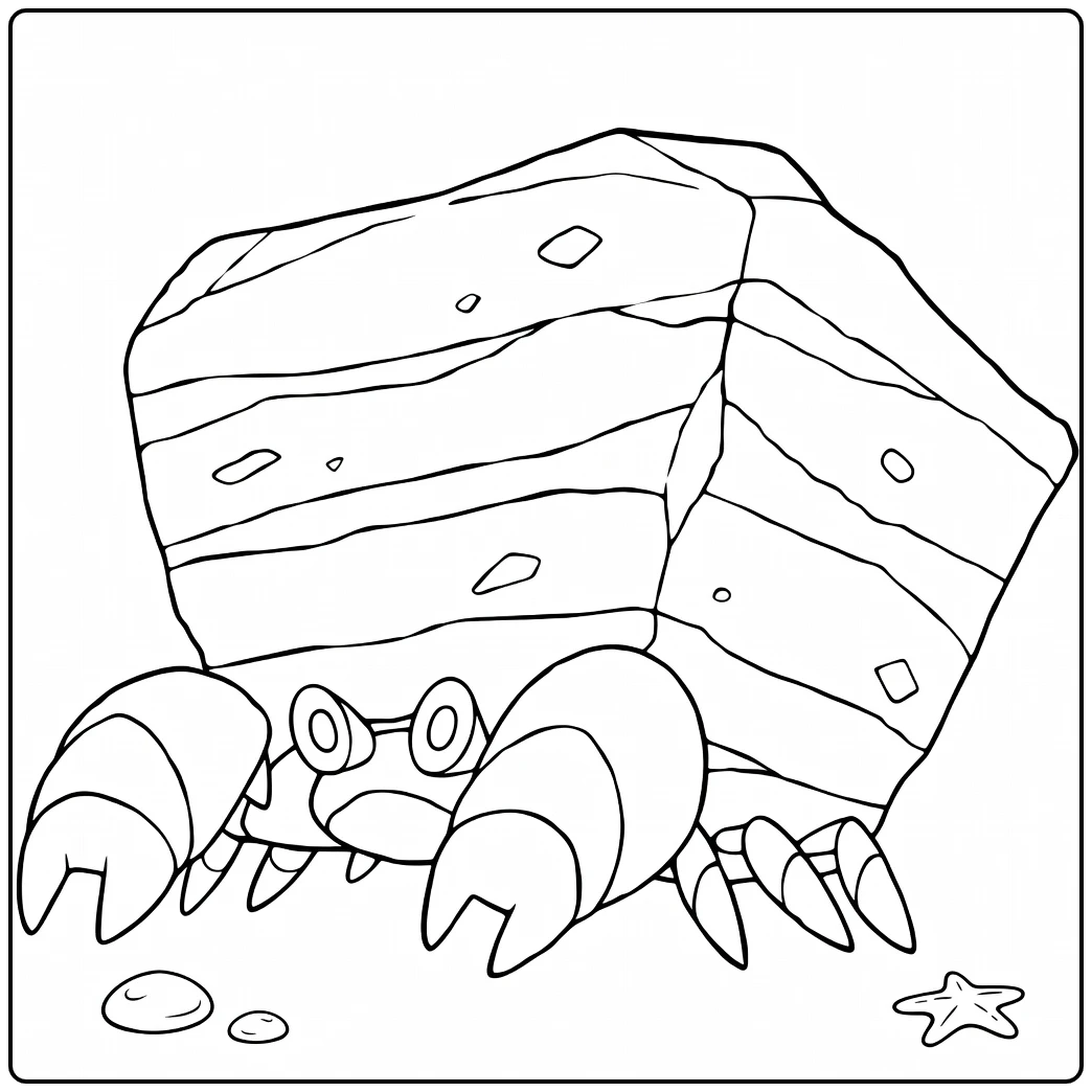 Pokemon Crustle kleurplaat: krab met rotsenschild om in te kleuren