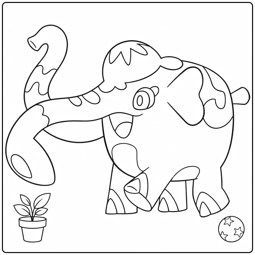 Pokemon Cufant kleurplaat met plant en sterbal