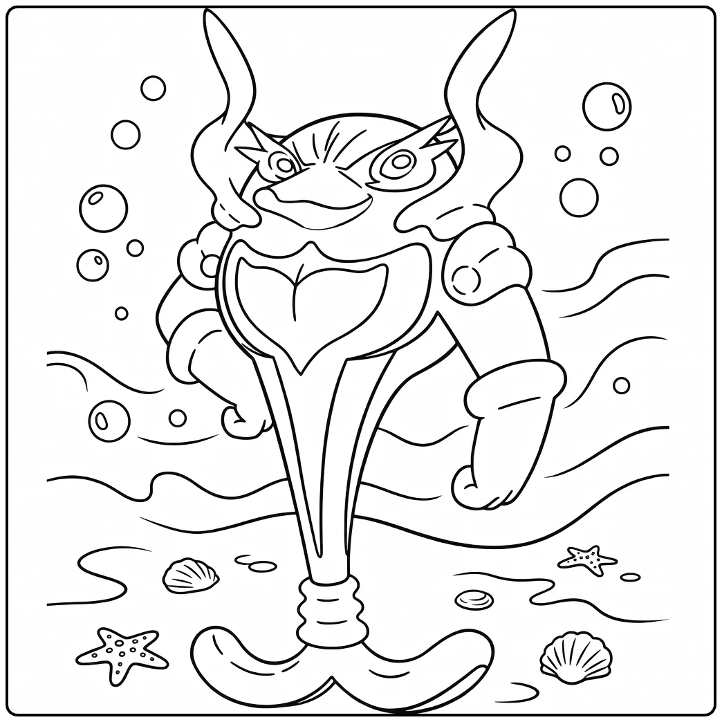 Pokemon Cyclizar kleurplaat onderwater met bubbels schelpen