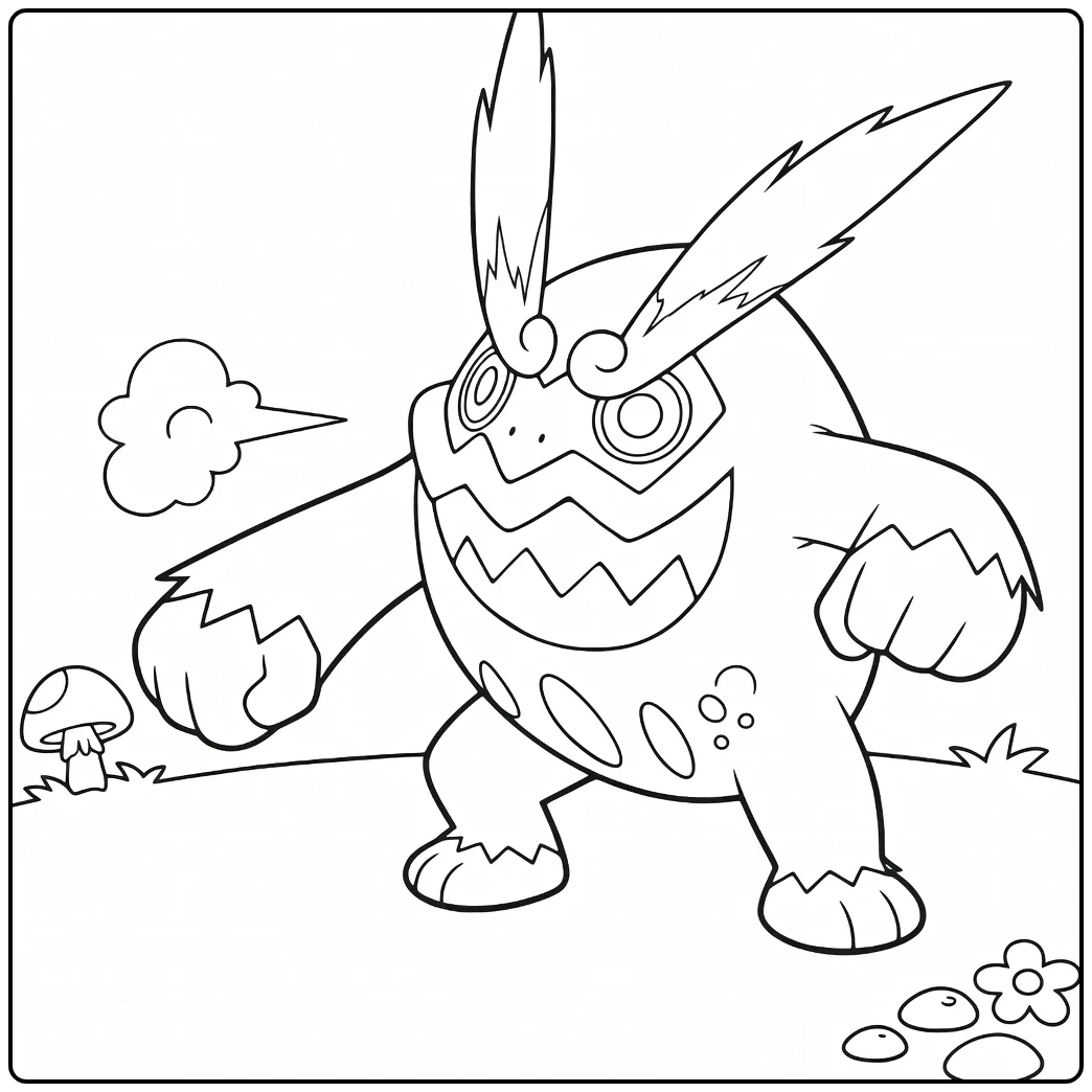 Pokemon Darmanitan kleurplaat: brullend met vuuroren