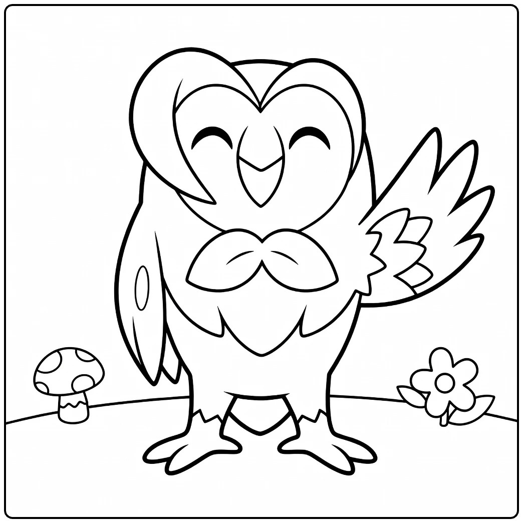 Pokemon Dartrix kleurplaat schattige wuivende uil