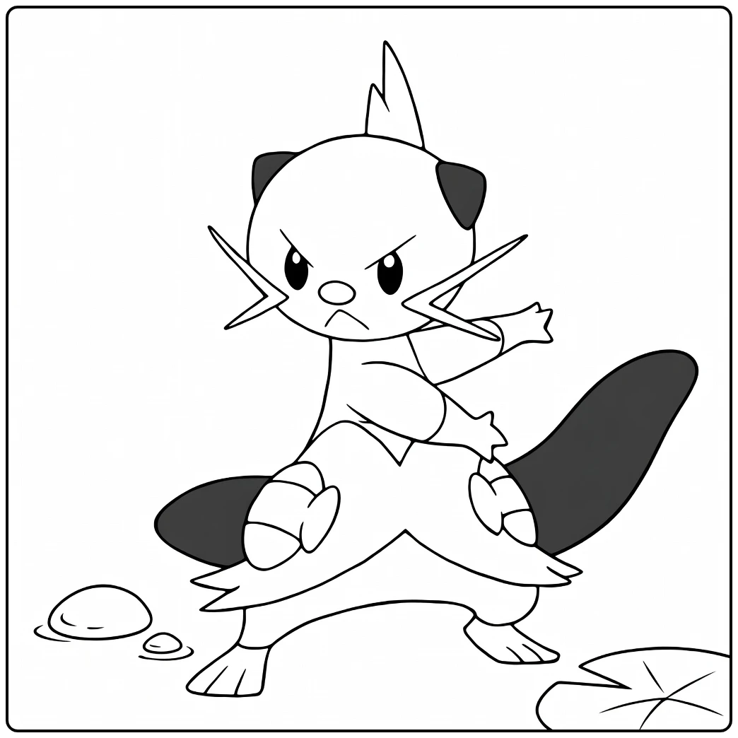 Pokemon Dewott kleurplaat: stoere otter in vechtpose