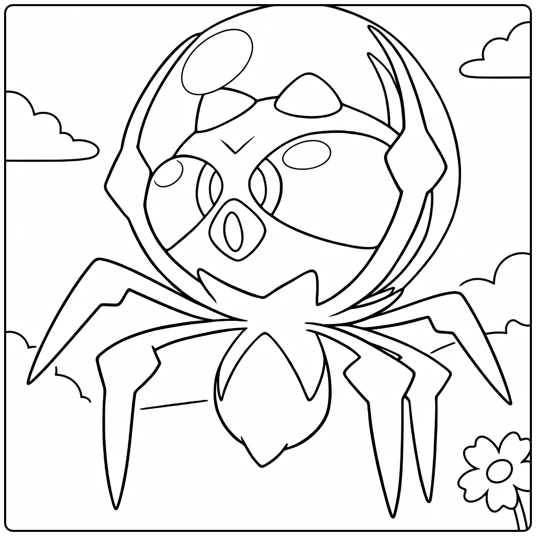 Pokemon Dewpider kleurplaat met belhelm poten wolken