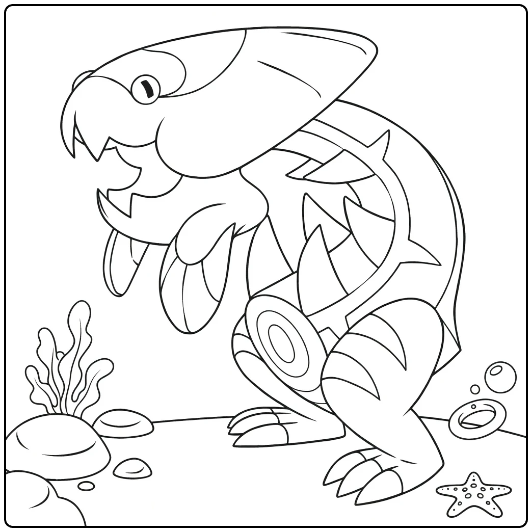 Pokemon Dracovish kleurplaat onderwater met zeewier bubbels