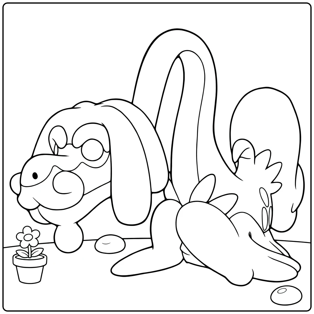 Pokemon Drampa kleurplaat met eieren en bloempot