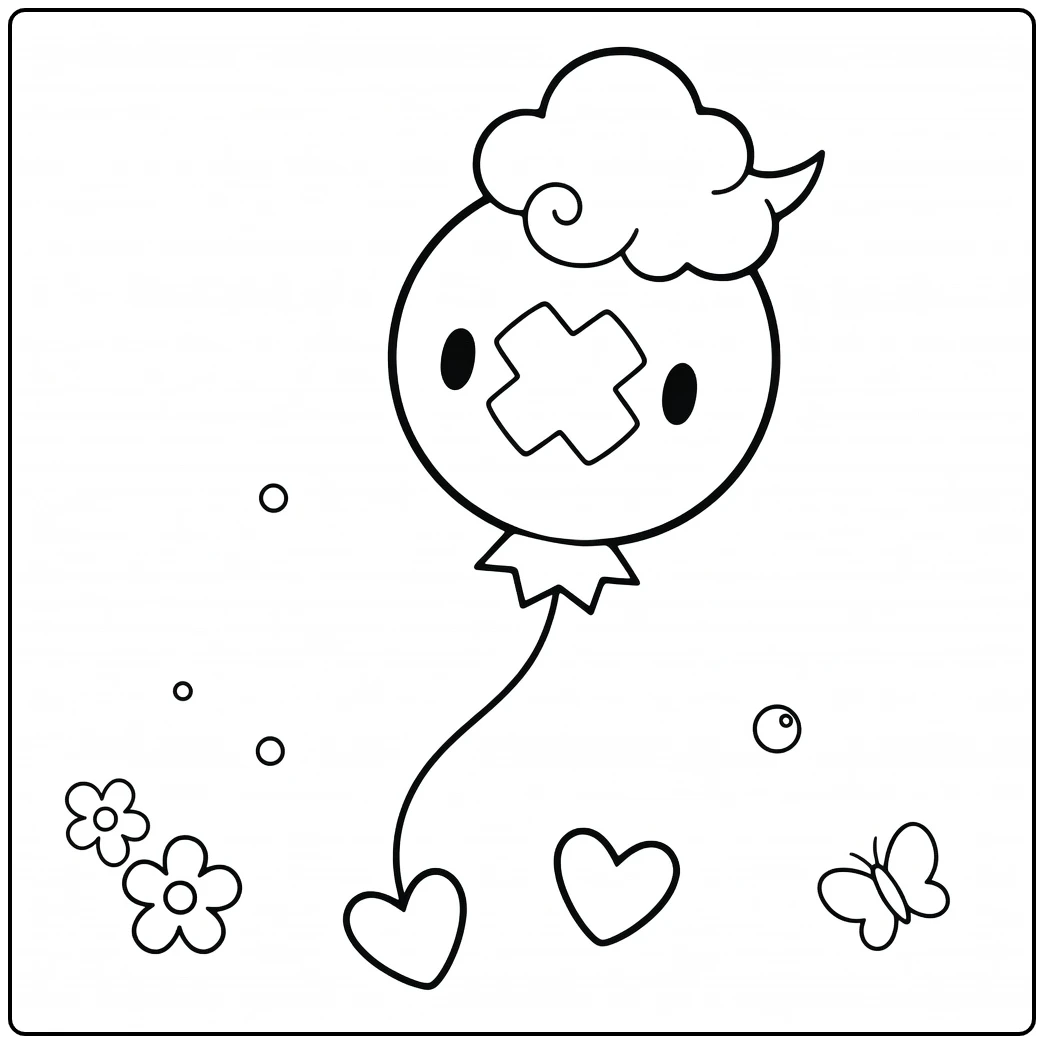Pokemon Drifloon kleurplaat met bloemen en harten