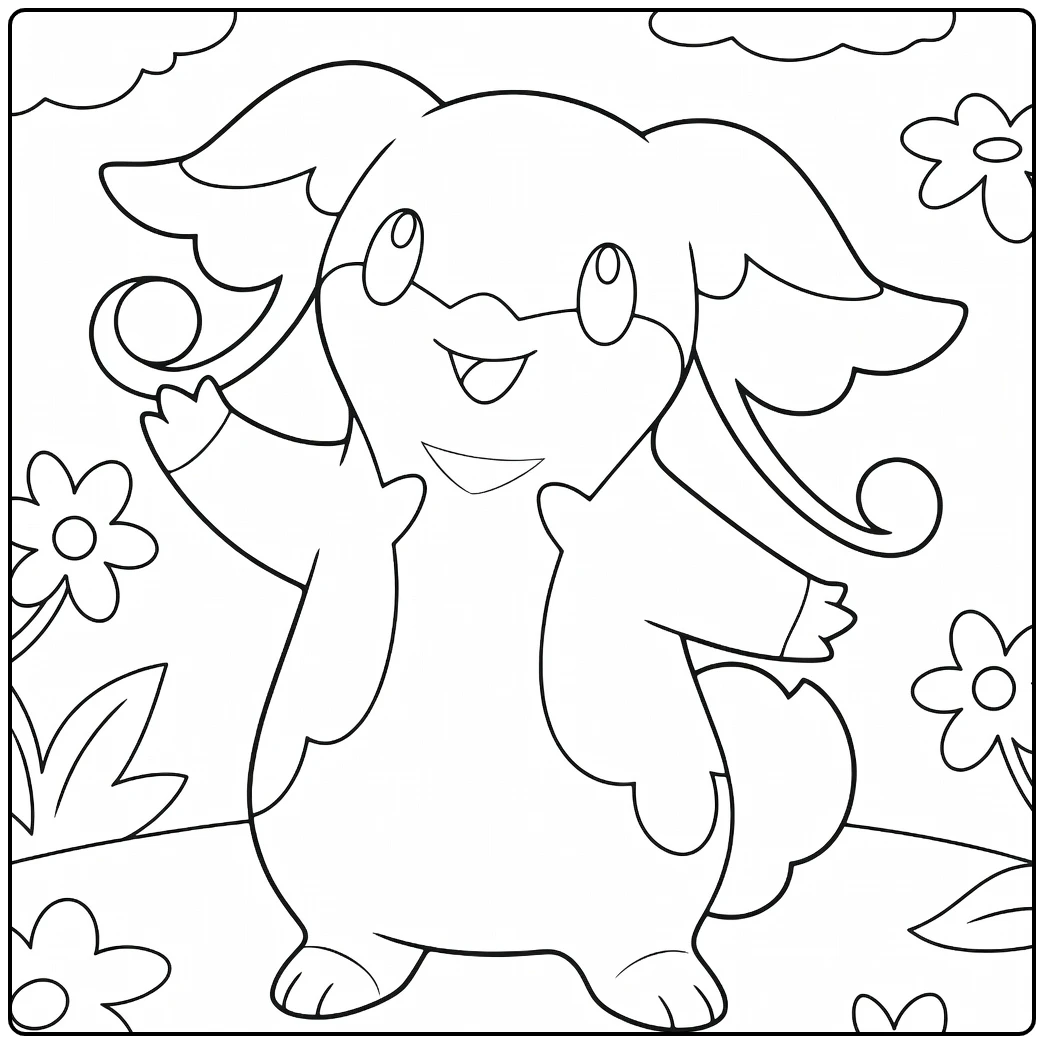 Pokemon Drilbur kleurplaat: wuivende Drilbur met bloemen