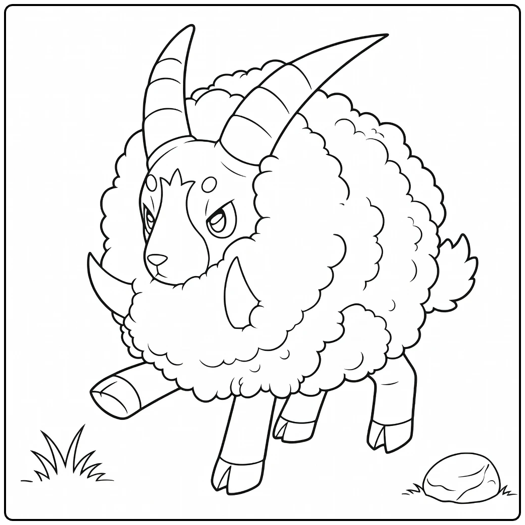 Pokemon Dubwool kleurplaat: wollig schaap met horens