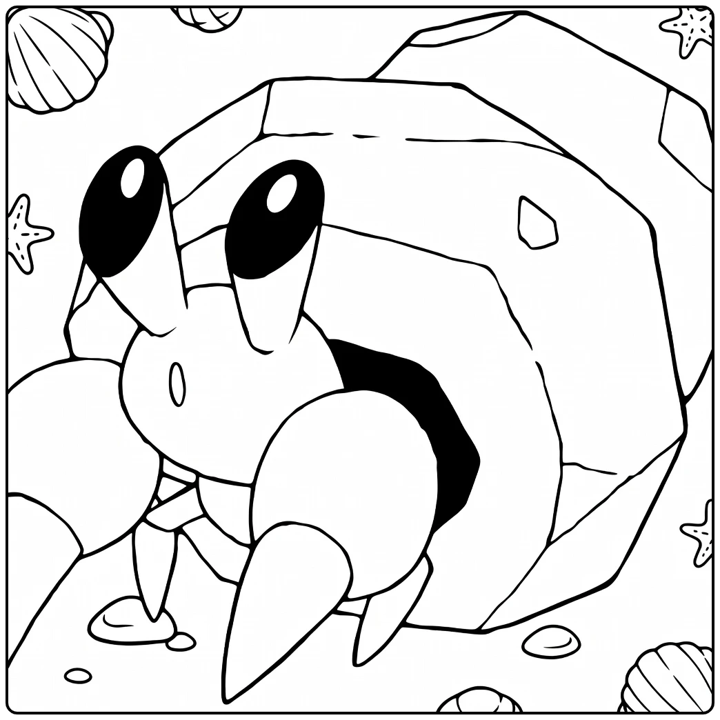 Pokemon Dwebble kleurplaat met schelpen en zeester
