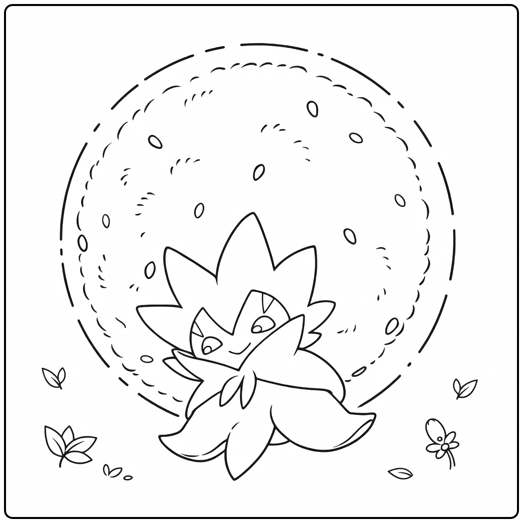 Pokemon Eldegoss kleurplaat met zaadjes en bladeren