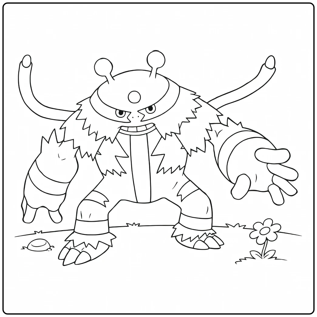 Pokemon Electivire kleurplaat in stoere pose met bloem