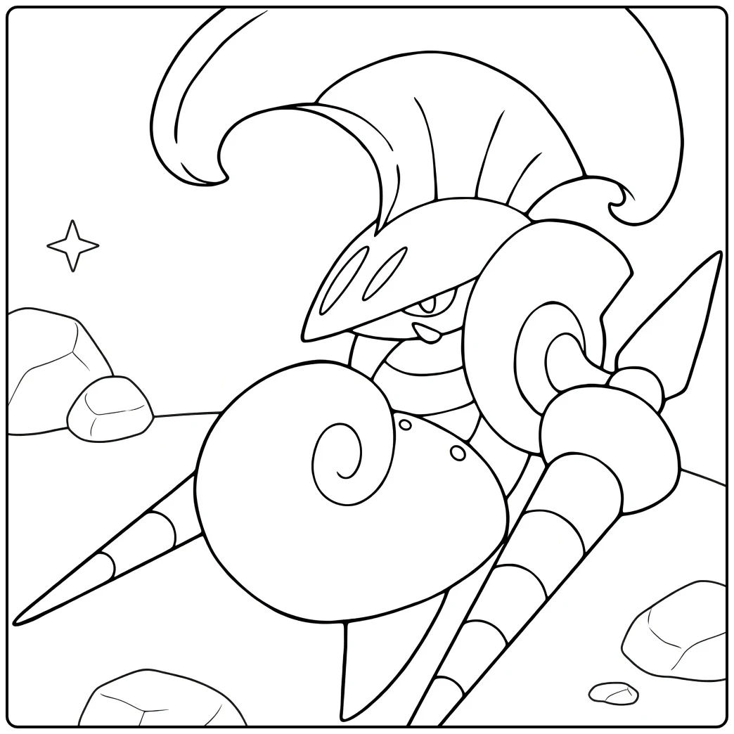 Pokemon Escavalier kleurplaat ridder met lans en schelp