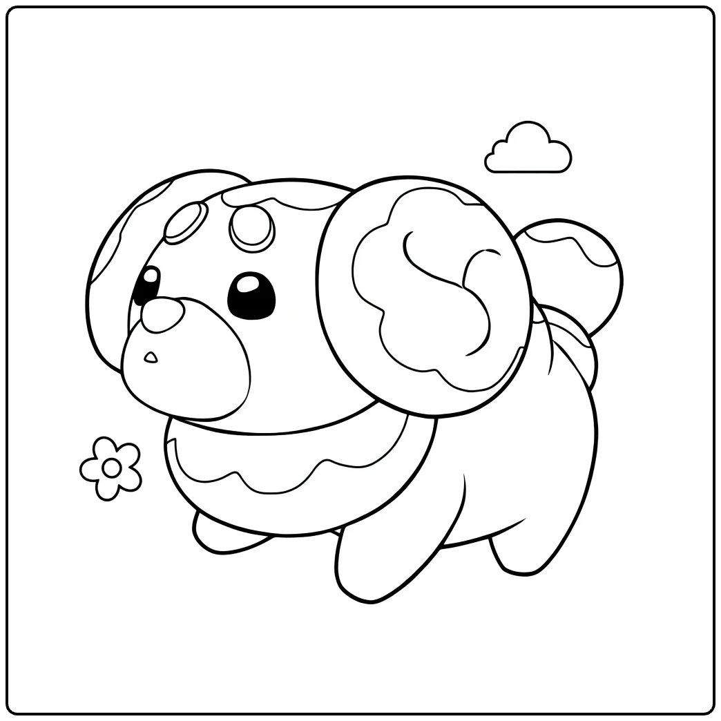 Pokemon Fidough kleurplaat: schattig broodpuppy met bloem