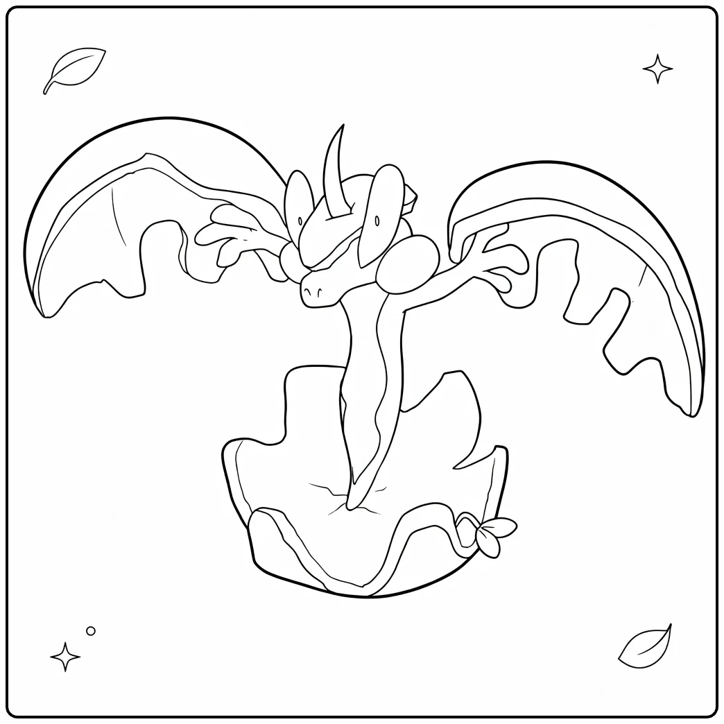 Pokemon Flapple kleurplaat met vleugels en bladeren
